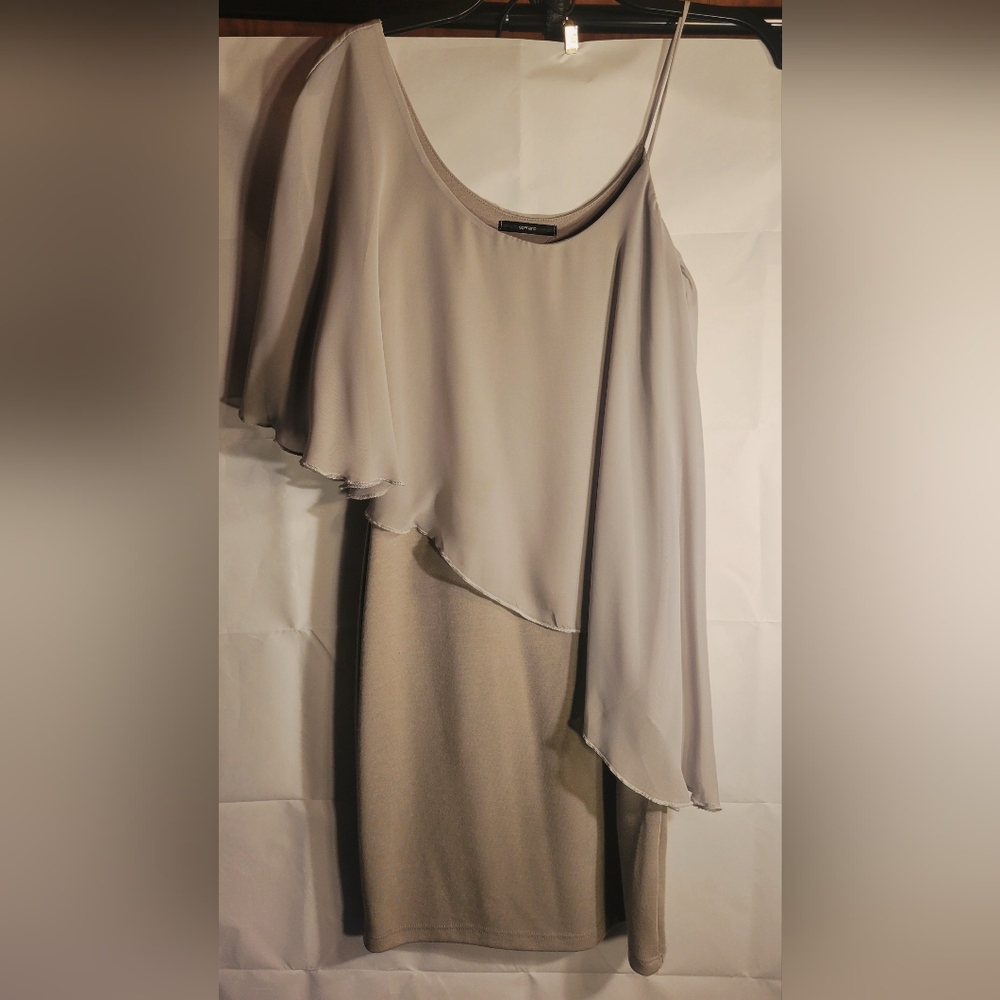 Chiffon Draped Shoulder,  One Strap Knit Cocktail Dress